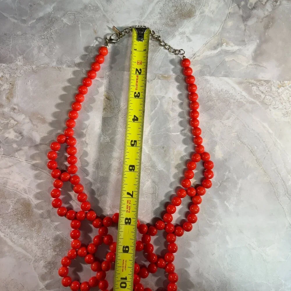 Bold Red Orange Beaded Statement Necklace With Intricate Design By Mika - Picture 4 of 5